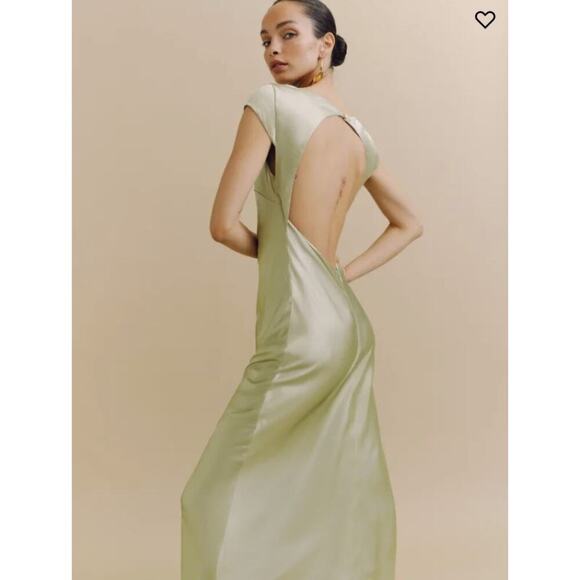 NWD Reformation Niamh Silk Dress Size 8 Dried Herbs Open Back #4B501 - Picture 3 of 16